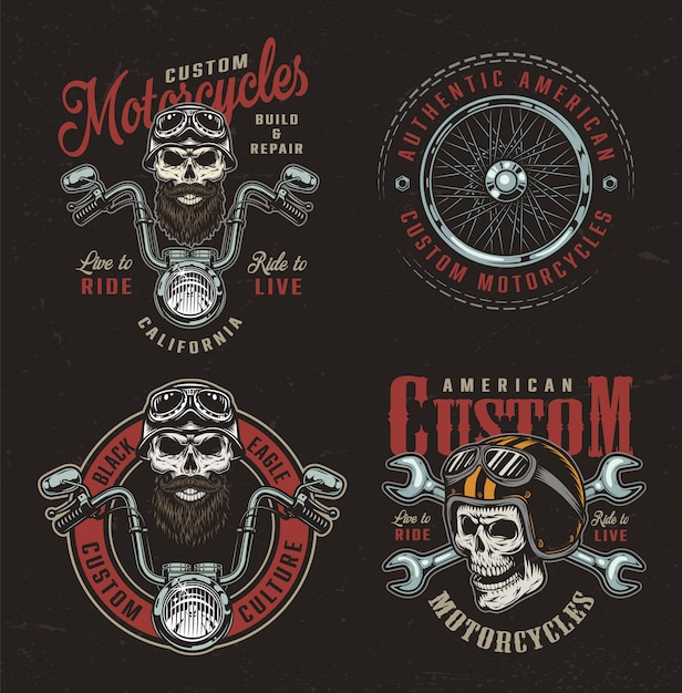 Gratis vector vintage kleurrijke custom motorfiets badges