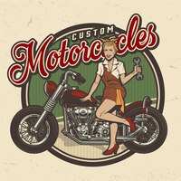 Gratis vector vintage kleurrijke motorfiets reparatie service-logo