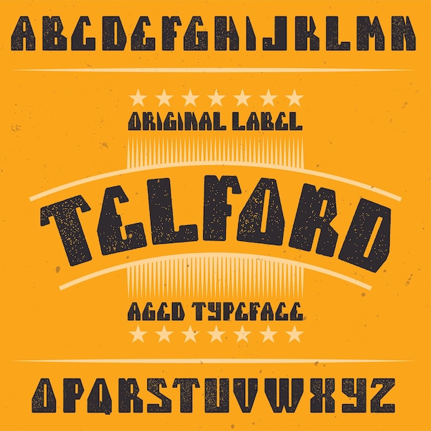 Vintage label lettertype genaamd telford.