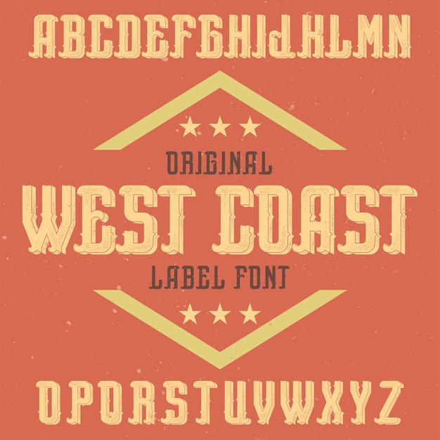 Gratis vector vintage label lettertype genaamd west coast