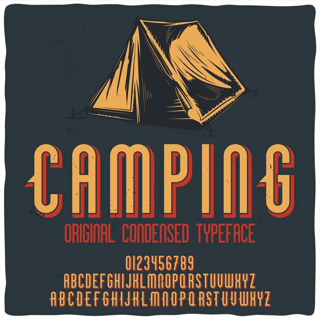 Vintage label lettertype met de naam "Camping".