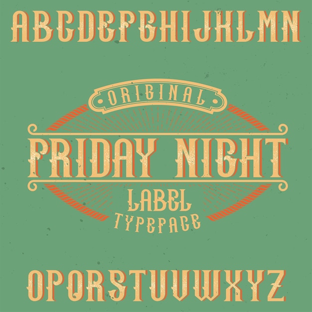 Gratis vector vintage label lettertype met de naam friday night