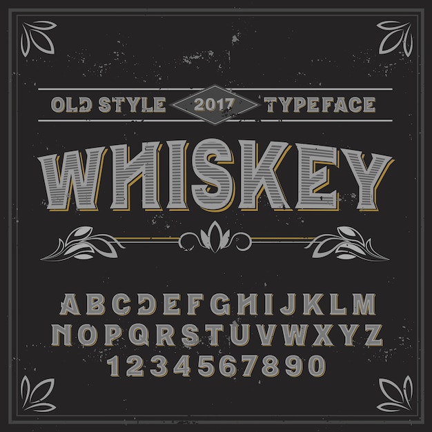 Gratis vector vintage label lettertype met de naam whiskey. goed handgemaakt lettertype voor elk labelontwerp.