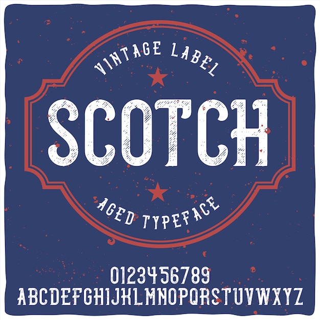 Gratis vector vintage label lettertype met de naam whiskey. goed handgemaakt lettertype.