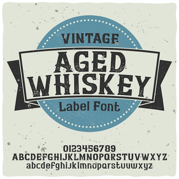 Gratis vector vintage label lettertype met de naam whiskey. goed handgemaakt lettertype.