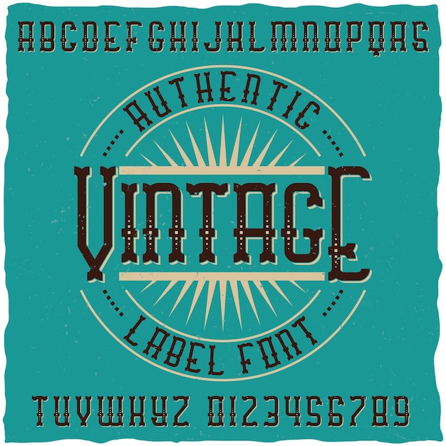 Vintage lettertype met voorbeeldontwerp.