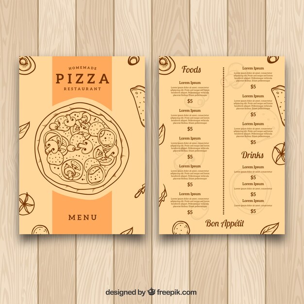 Vintage menu sjabloon van hand getekende pizza