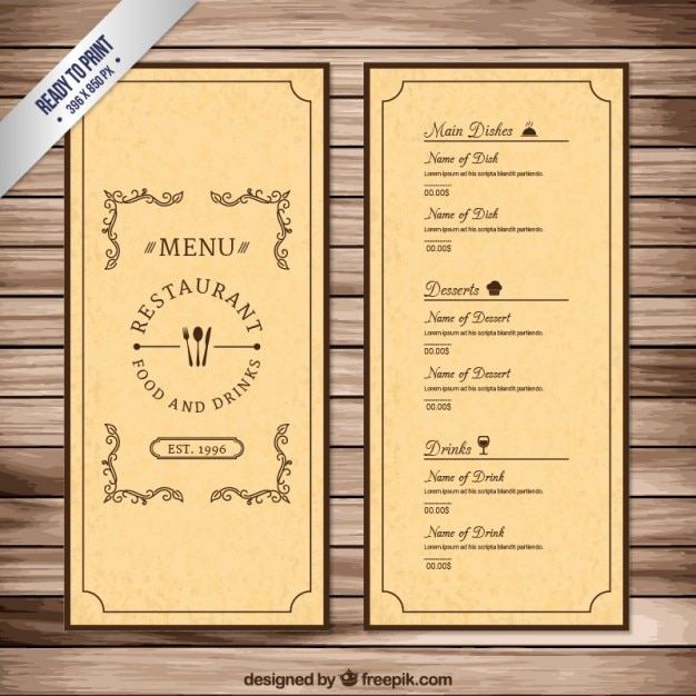 Vintage menu template