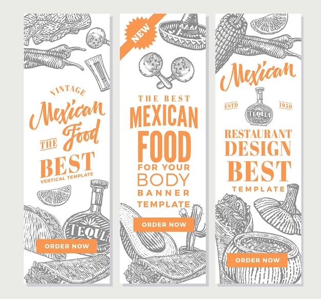 Gratis vector vintage mexicaans eten verticale banners