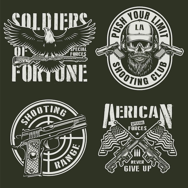 Gratis vector vintage militaire emblemen set