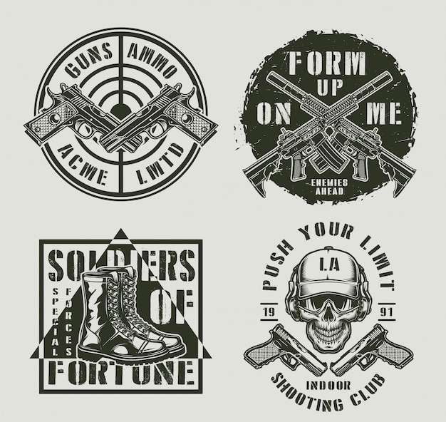 Gratis vector vintage militaire monochrome badges