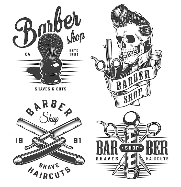 Gratis Vector vintage monochrome barbershop labels