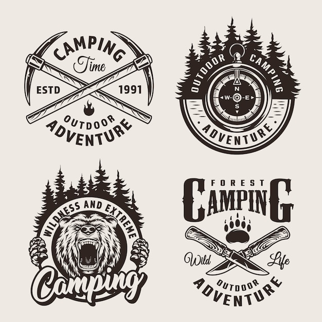 Vintage monochrome campinglabels