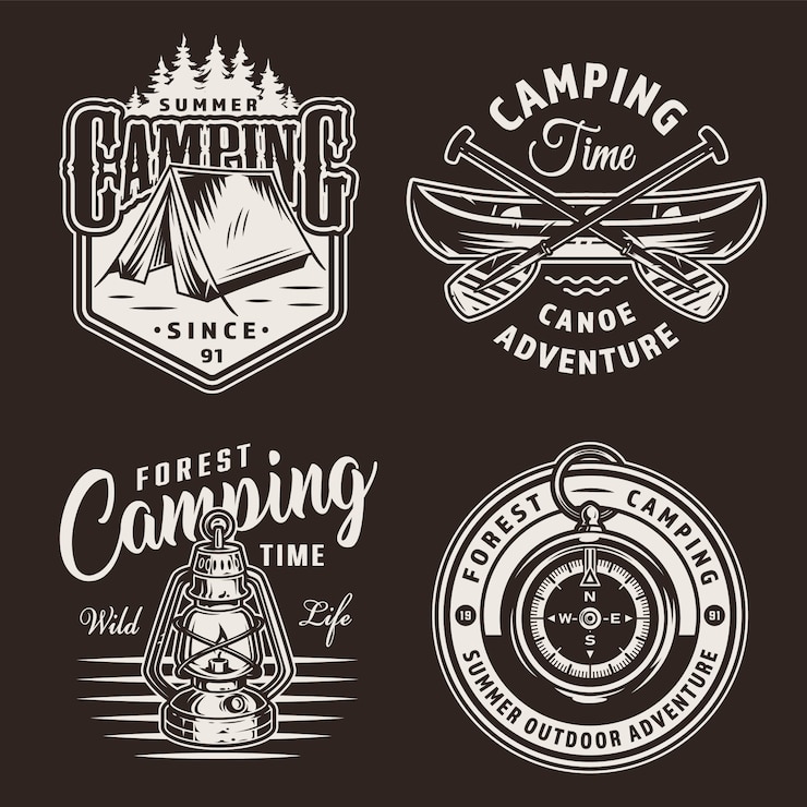 Gratis Vector vintage monochrome campinglabels
