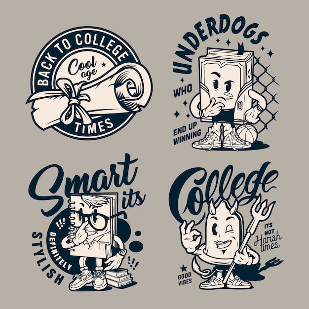 Gratis vector vintage monochrome college badges