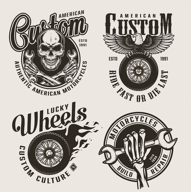 Gratis vector vintage monochrome custom motorlabels