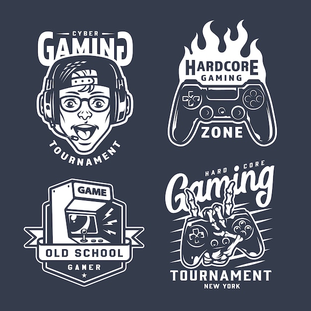 Gratis vector vintage monochrome gaming emblemen set