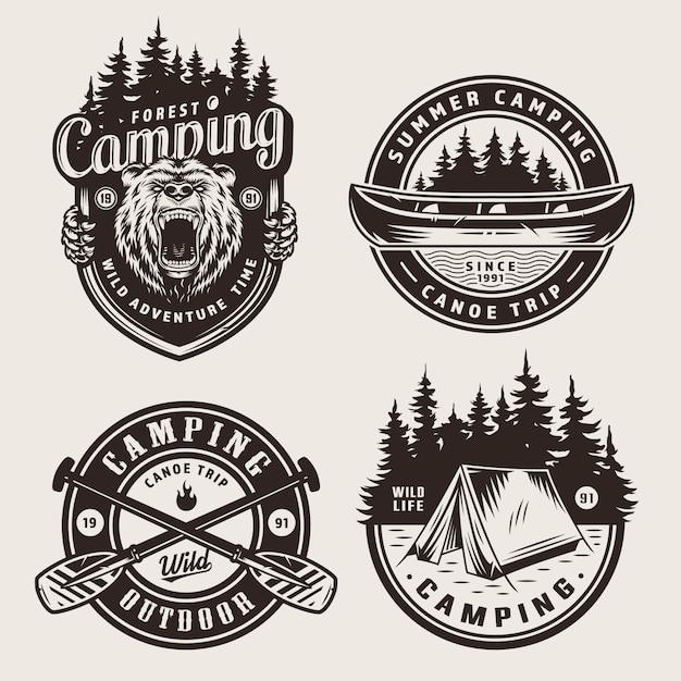 Vintage monochrome kampeerbadges