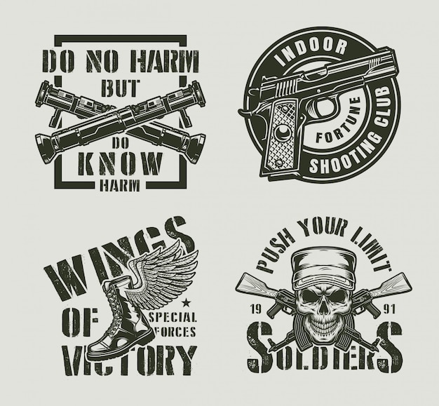 Vintage monochrome militaire labels