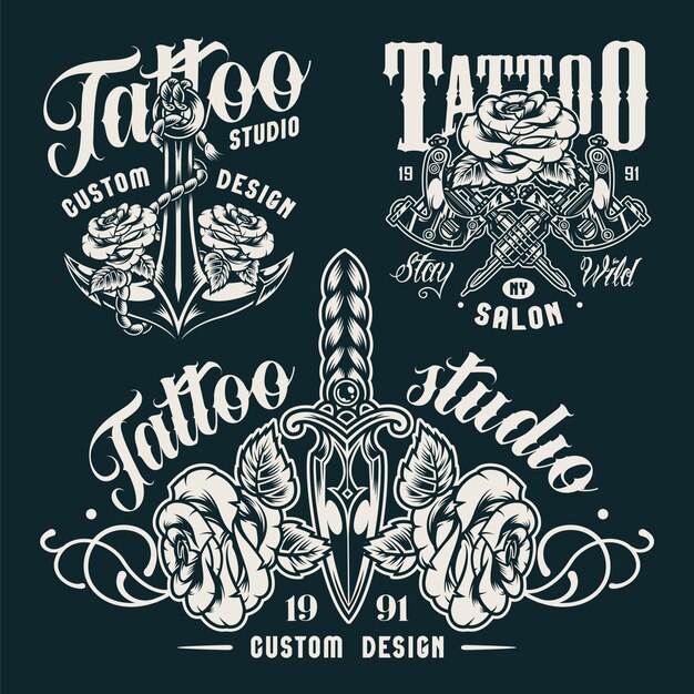 Vintage monochrome tattoo salon emblemen