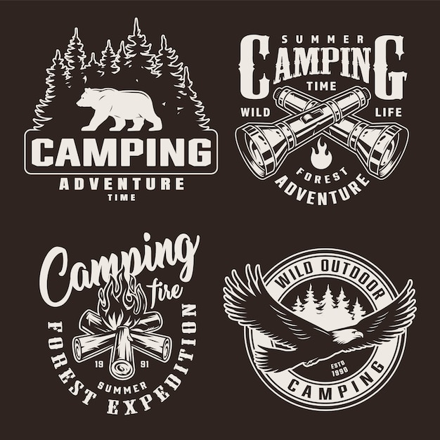 Vintage monochrome zomeravontuurbadges
