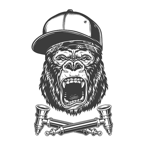 Gratis vector vintage monochroom boze gorilla hoofd