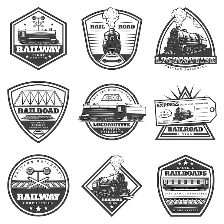 Gratis Vector vintage monochroom locomotief etiketten instellen