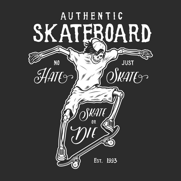 Vintage monochroom skateboard activiteit logo