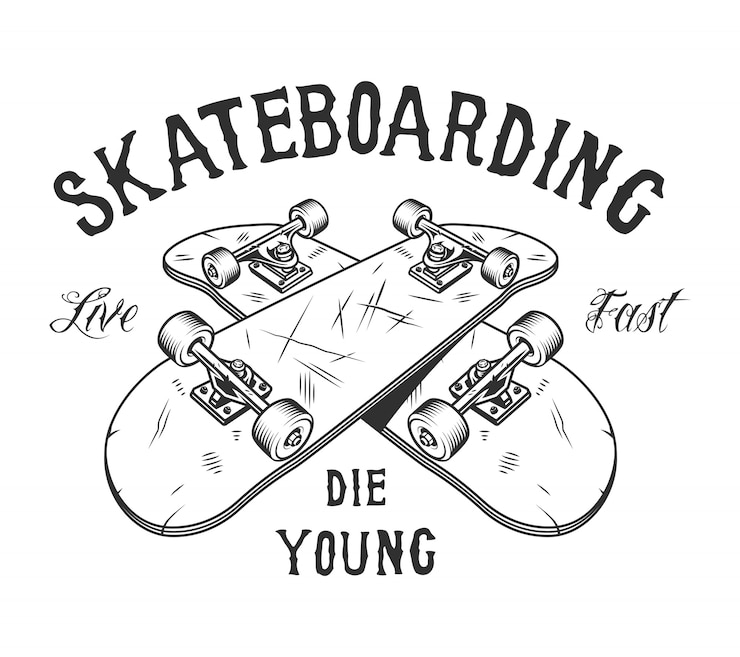Gratis Vector vintage monochroom skateboarden activiteit logo