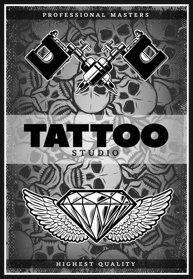Gratis Vector vintage monochroom tattoo studio reclame poster