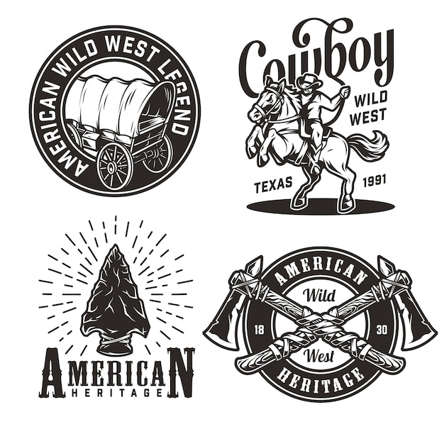 Gratis vector vintage monochroom wilde westen badges set