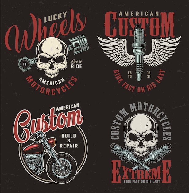 Gratis vector vintage motorfiets reparatie service badges