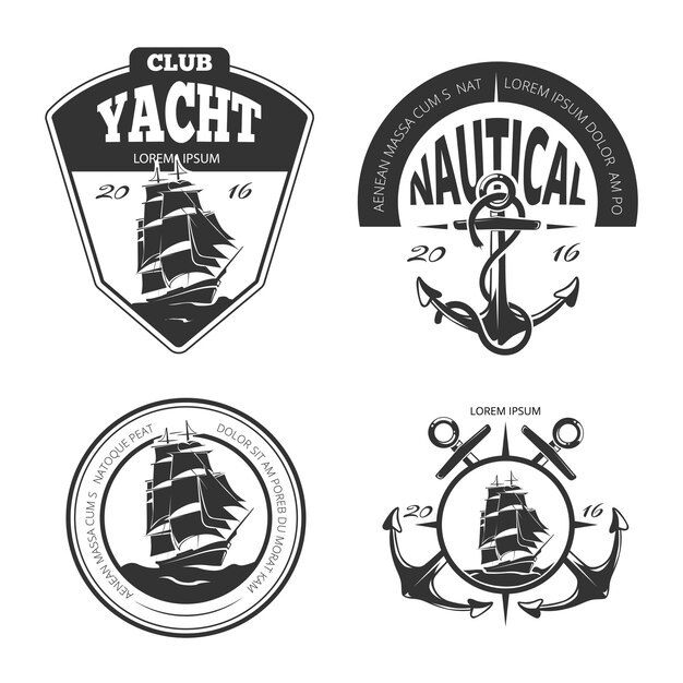 Vintage nautische vector logo, labels en badges.