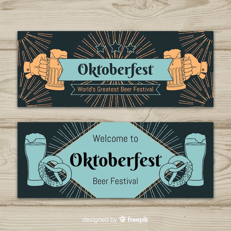 Gratis Vector vintage oktoberfest banner instellen