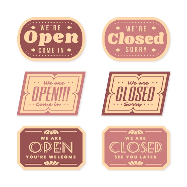 Gratis vector vintage open en gesloten uithangbordcollectie