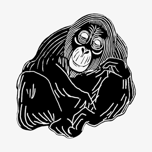Vintage orang-oetan animal art print vector, remix van kunstwerken van Samuel Jessurun de Mesquita