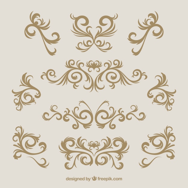 Gratis vector vintage ornament collectie met gouden stijl