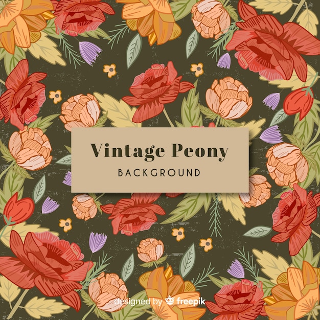 Gratis vector vintage pioenbloemen achtergrond