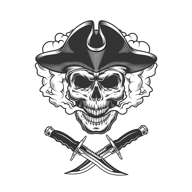 Gratis vector vintage piratenschedel in rookwolk