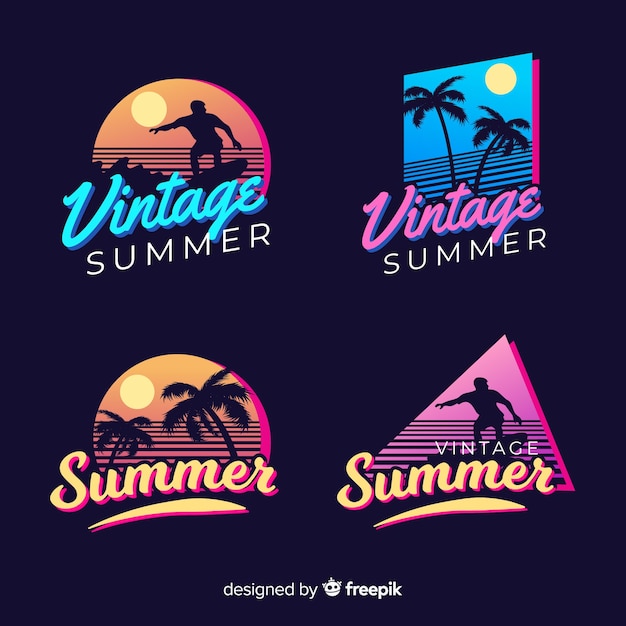 Gratis vector vintage platte zomer label collectie