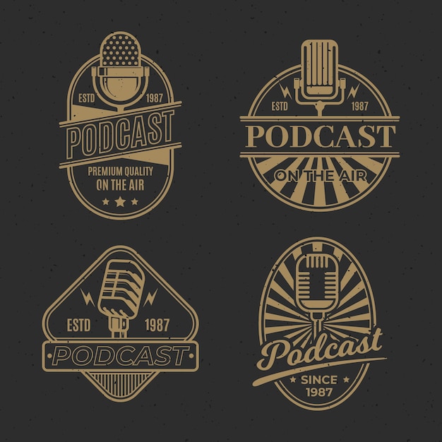 Gratis vector vintage podcast logo-collectie