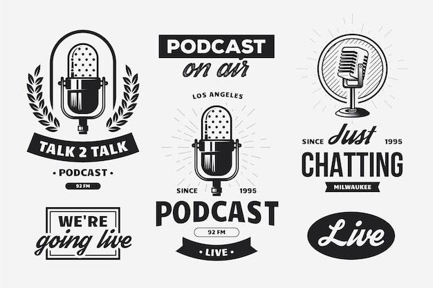 Vintage podcast logo-collectie