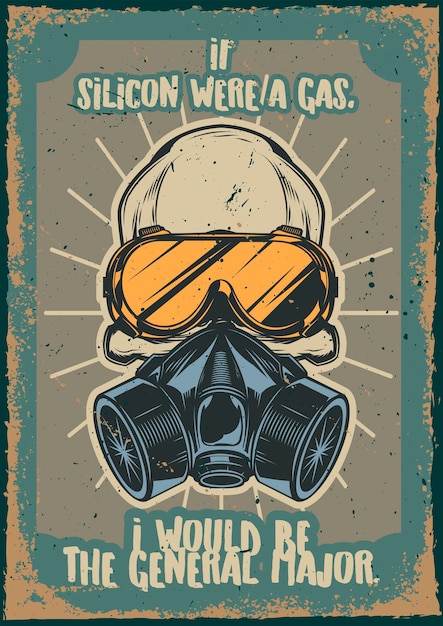 Vintage poster met afbeelding van een schedel met gasmasker en bril