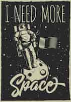 Gratis vector vintage poster met illustratie van een maan-rover en een planeet