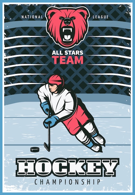 Gratis vector vintage poster van de hockeycompetitie