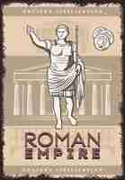 Gratis vector vintage poster van het romeinse rijk met inscriptie julius caesar munten op gebouwen van de oude beschaving van rome