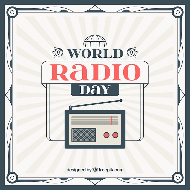 Gratis vector vintage radio werelddag achtergrond in plat design
