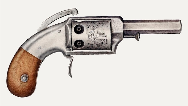 Vintage revolver pistool vectorillustratie, geremixt van het kunstwerk door Rose Campbell-Gerke