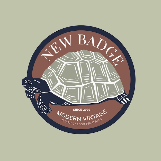 Gratis vector vintage schildpad badge linosnede bewerkbare sjabloon