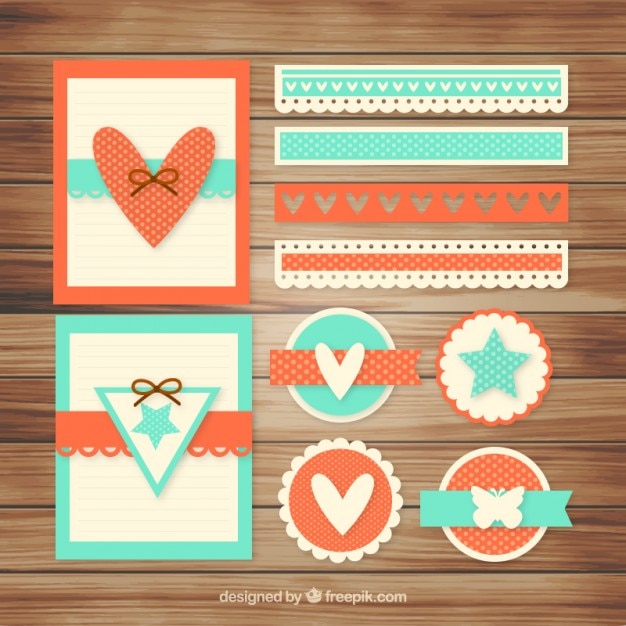 Gratis vector vintage set van mooie scrapbooking elementen